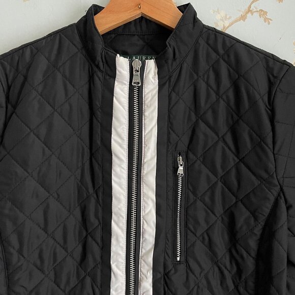 Lauren Ralph Lauren Women Quilted Jacket Size S Black Moto Preppy Old Money City - Picture 3 of 8